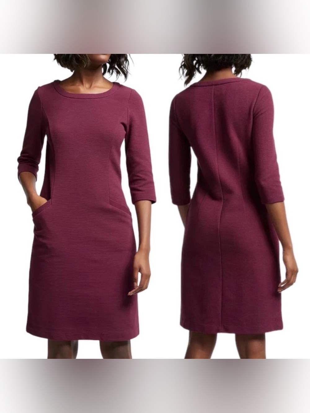 Boden Jasmine Ottoman Dress 8R Burgundy Ribbed Cotton Pockets